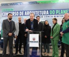 O governador Carlos Massa Ratinho Junior participa nesta segunda-feira (26) do anúncio do vencedor do concurso nacional para seleção do projeto do planetário do Parque da Ciência Newton Freire Maia, em Pinhais