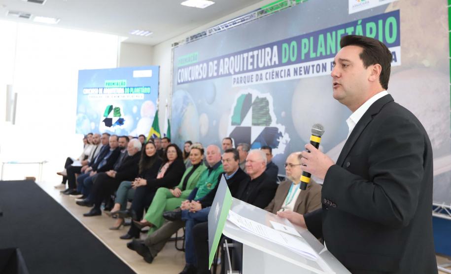 O governador Carlos Massa Ratinho Junior participa nesta segunda-feira (26) do anúncio do vencedor do concurso nacional para seleção do projeto do planetário do Parque da Ciência Newton Freire Maia, em Pinhais